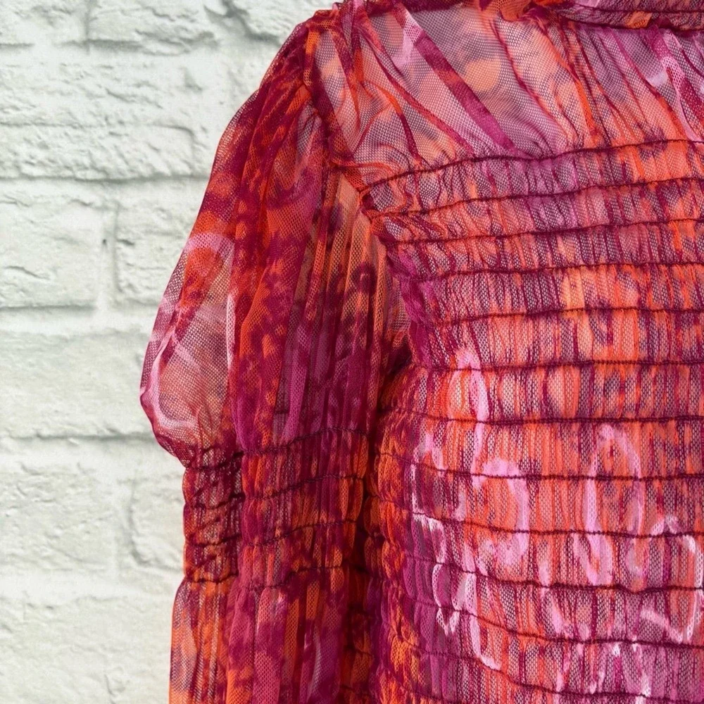 Free People Hello There Floral Boho Top Smocked Mesh See Measurements
